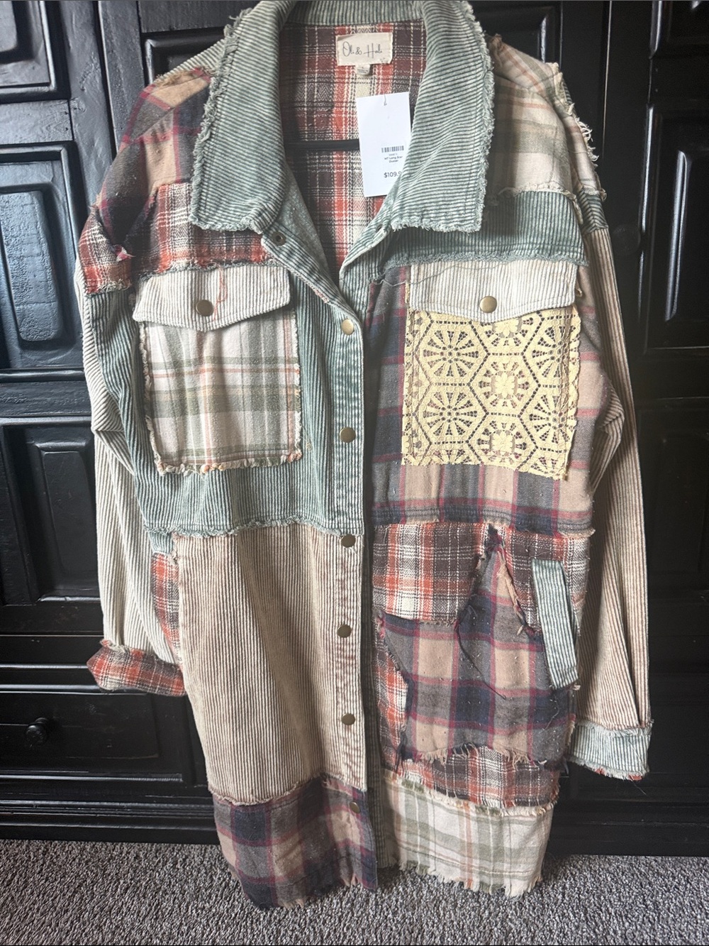 Olive & Rust Patchwork Corduroy Plaid Jacket - Picture 1 of 7
